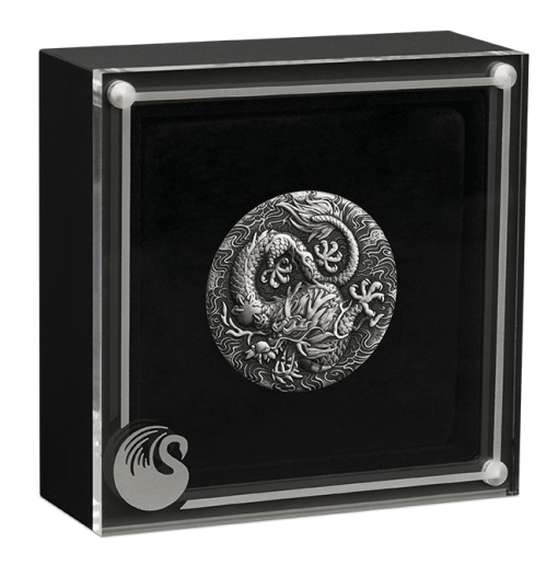 2022 (New) Australia Dragon Silver 2 oz Antiqued Coin - Image 3