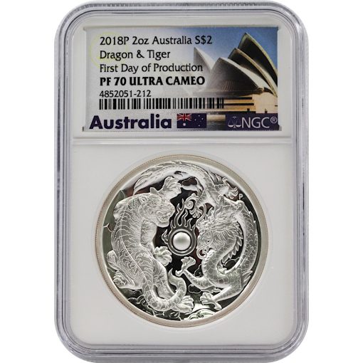 2018 2oz Australia Dragon and Tiger 9999 Silver High Relief Proof Coin (NGC PF70 UC FDP)