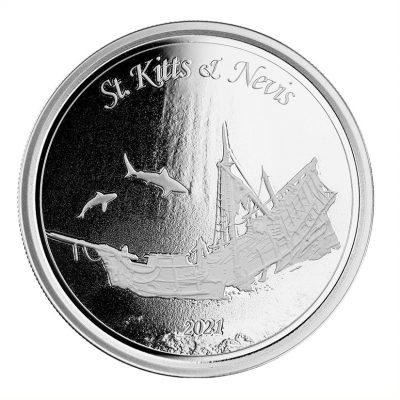 2021 (New) St. Kitts & Nevis Sunken Ship Silver 1 oz Coin