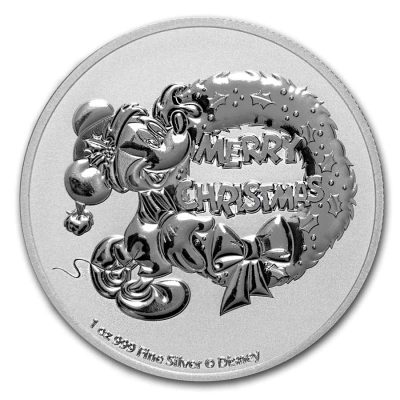 2021年 (新品) ニウエ「ミッキーマウス・クリスマス」純銀 1オンス 銀貨
