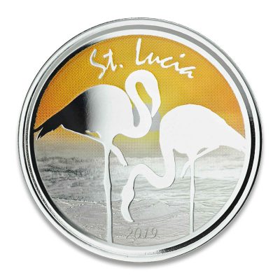 2019年 (新品) セントルシア「ピンク フラミンゴ」純銀 1オンス カラープルーフ 銀貨