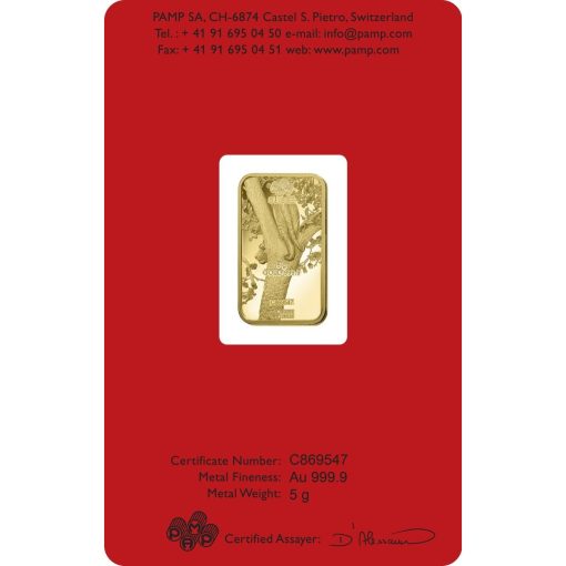2022 (New) Switzerland Pamp Suisse Lunar Year of Tiger Gold 5 grams Bar - Image 2