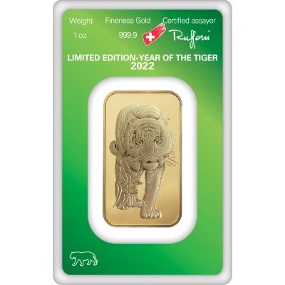 2022 (New) Argor Heraeus Lunar Year of the Tiger Gold 1 oz Bar In Assay