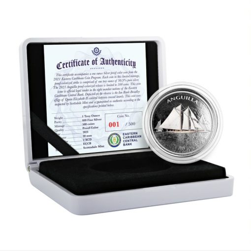 2021 (New) Anguilla Sailing Boat Silver 1 oz Coloured Coin - Image 2