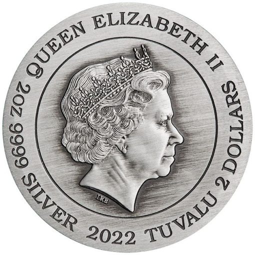2022年 (新品) ツバル「ホワイトタイガー・白虎」純銀 2オンス カラーアンティーク 銀貨 - 画像 (2)