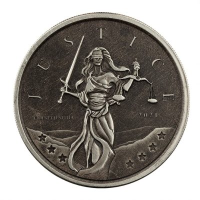 2021年 (新品) ジブラルタル「正義の女神」純銀 1オンス アンティーク 銀貨