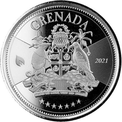 2021 (New) Grenada Coat of Arms 1 oz 31.1 gram .999 Silver Coin in Capsule