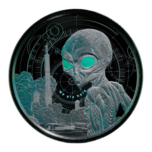 2021年 (新品) ガーナ「宇宙人・エイリアン」純銀 1オンス カラープルーフ 銀貨 - 画像 (4)