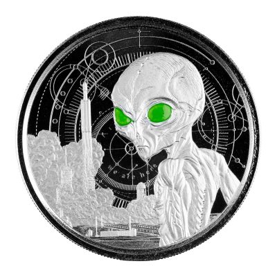 2021 (New) Ghana Alien Pure Silver 1 oz Silver Colored Proof Coin