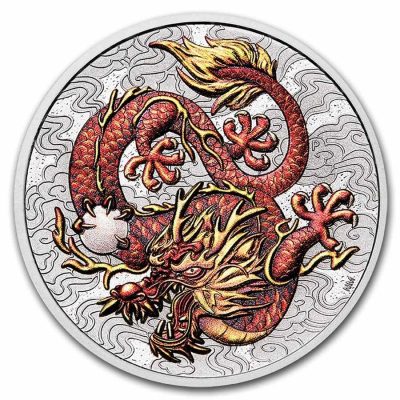 2021年 (新品) オーストラリア「ドラゴン・龍」純銀 1オンス カラー 銀貨