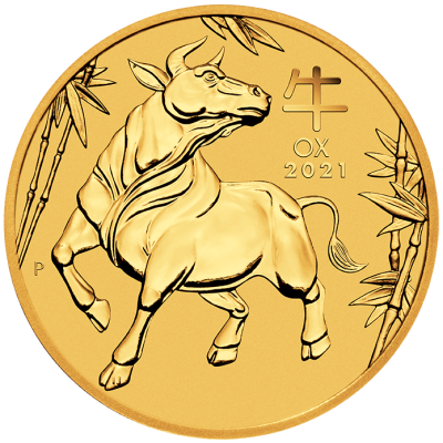 2021 (New) Australia Gold Lunar Year of Ox 24K 1/4 oz Gold Coin in Capsule