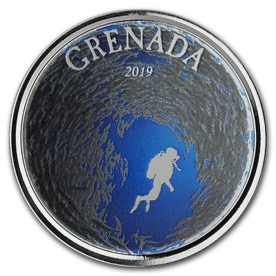 2019年 (新品) グレナダ「ダイビング・パラダイス」純銀 1オンス カラープルーフ 銀貨