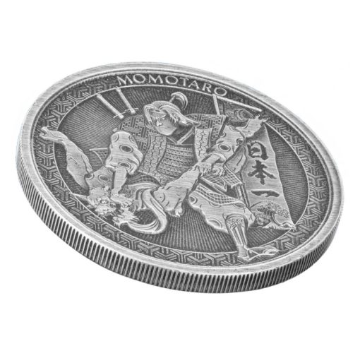 2020 (New) Samoa「MOMOTARO & ONI」UKIYOE Silver 1 oz Antique Coin - Image 5