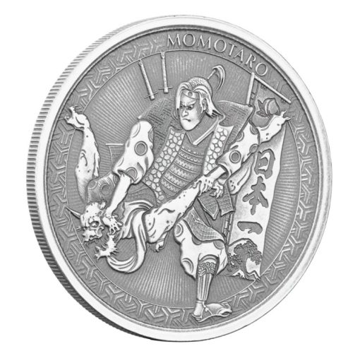 2020 (New) Samoa「MOMOTARO & ONI」UKIYOE Silver 1 oz Antique Coin - Image 4