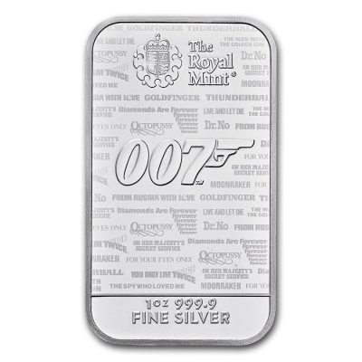 2020年 (新品) イギリス「ジェームズ ボンド・007 ノー タイム トゥ ダイ」純銀 1オンス バー