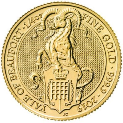 2019年 (新品) イギリス「クィーンズ ビースト・ィェール」純金 1/4オンス 金貨