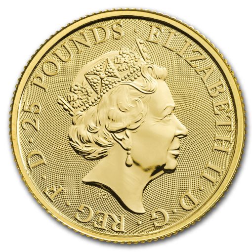 2021年 (新品) イギリス「クィーンズ ビースト・リッチモンドの白いグレイハウンド」純金 1/4オンス 金貨 - 画像 (2)