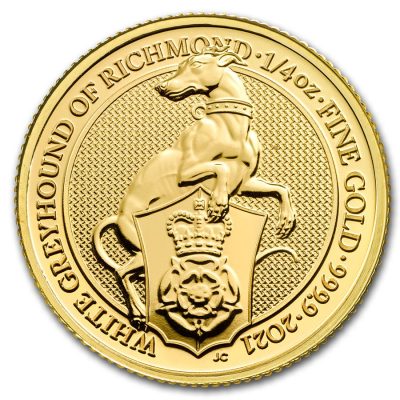 2021年 (新品) イギリス「クィーンズ ビースト・リッチモンドの白いグレイハウンド」純金 1/4オンス 金貨