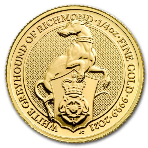 2021年 (新品) イギリス「クィーンズ ビースト・リッチモンドの白いグレイハウンド」純金 1/4オンス 金貨