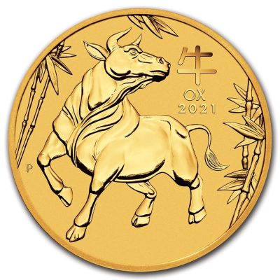 2021 (New) Australia Gold Lunar Year of Ox 24K 1/10 oz Gold Coin in Capsule