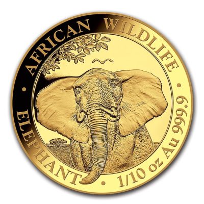 2021 (New) Somalia 1/10 oz Elephant 24K Pure Gold Coin