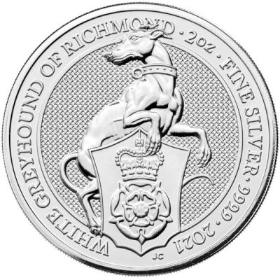 2021 (New) Great Britain Queens Beast The White Greyhound of Richmond Silver 2 oz Coin
