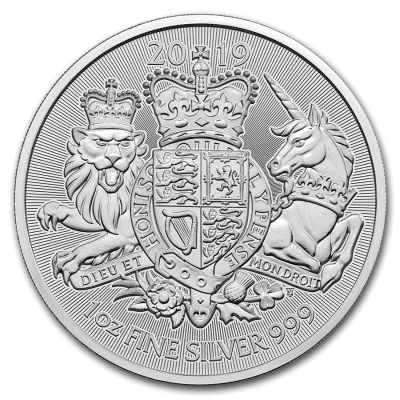 2019年 (新品) イギリス「英国王室の紋章・ライオン・ユニコーン 」純銀 1オンス 銀貨