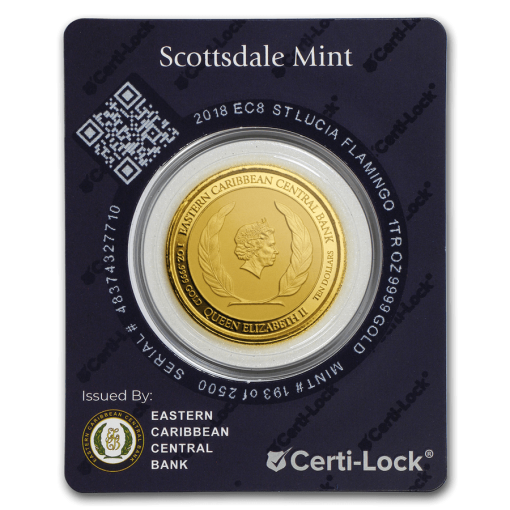 2018 (New) Caribbean St. Lucia Pink Flamingo 1 oz 24K Gold Assay CERTI-LOCK® - Image 4