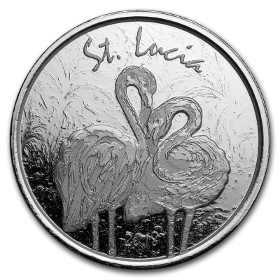 2018 (New) Caribbean St. Lucia Pink Flamingo 1 oz .999 Silver Coin in Capsule