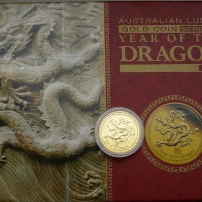 2012 (New) Australia Year of the Dragon Lunar 24K 1/10 oz Gold Coin Proof