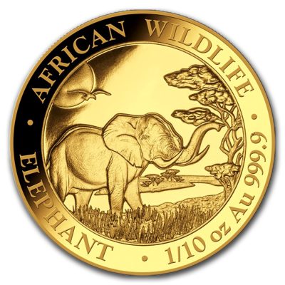 2019 (New) Somalia 1/10 oz Elephant 24K Gold Coin