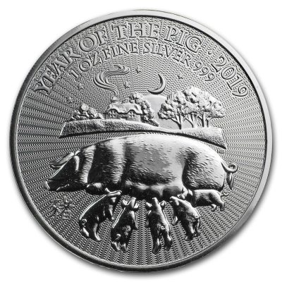 2019年 (新品) イギリス「干支 十二支・亥年 豬年」純銀 1オンス 銀貨