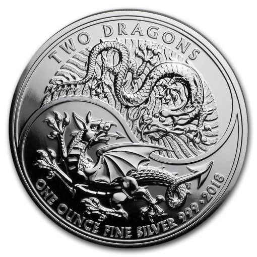 2018年 (新品) イギリス「ドラゴン 龍・ウェールズ 中国」純銀 1 オンス 銀貨