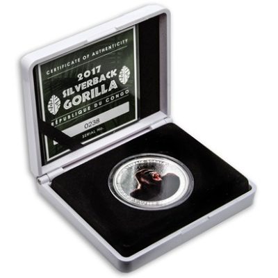 2017年 (新品) コンゴ「シルバーバック ゴリラ」純銀 1オンス カラープルーフ 銀貨