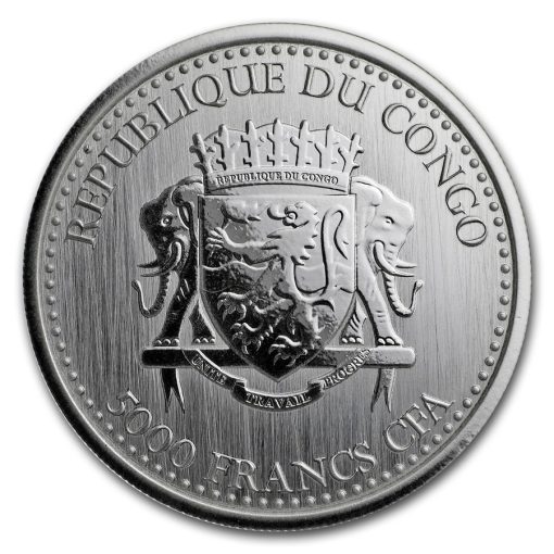 2017年 (新品) コンゴ「シルバーバック ゴリラ」純銀 1オンス 銀貨 - 画像 (2)