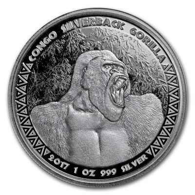 2017年 (新品) コンゴ「シルバーバック ゴリラ」純銀 1オンス 銀貨