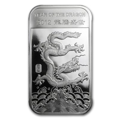 2012年 (新品) アメリカ「 干支 十二支・辰年 龍年」純銀 1オンス バー