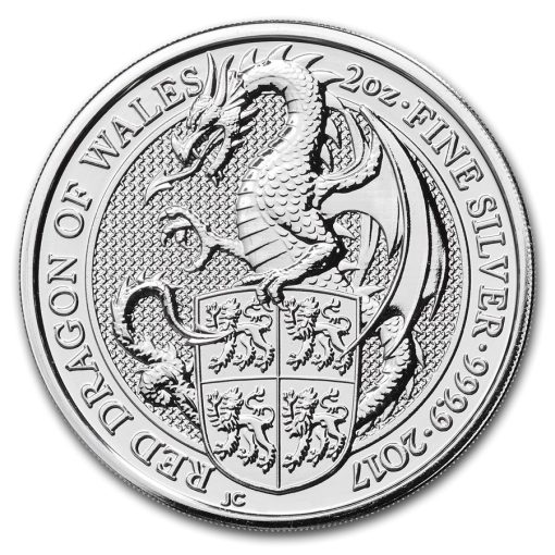2017年 (新品) イギリス「クィーンズ ビースト・龍 ドラゴン」純銀 2オンス 銀貨