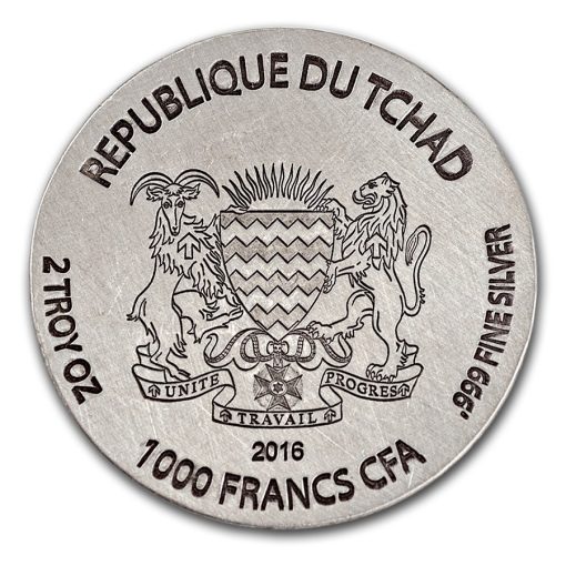 2016 (New) Horus Antique Proof Chad Africa 2 oz Silver Coin - Image 2