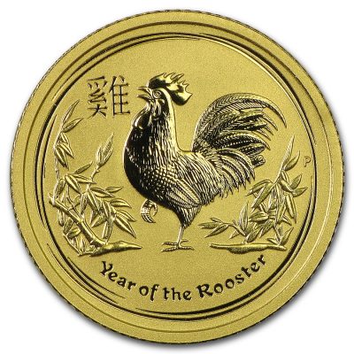 2017 (New) Australia Year of the Rooster Lunar 24K 1/10 oz Gold Coin in Capsule