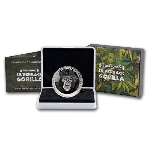 2016 (New) Africa Congo Silverback Gorilla 1 oz 31.1 Silver Coin Color Proof