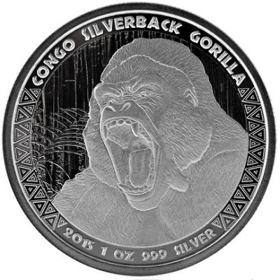 2015 (New) Africa Congo Silverback Gorilla 1 oz 31.1 Silver Coin
