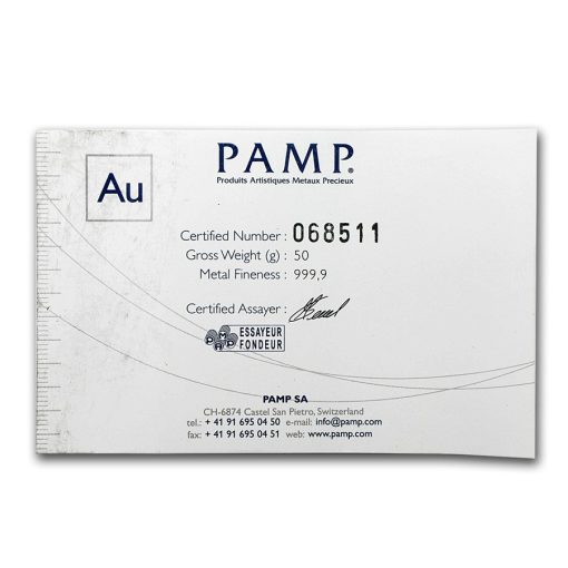 (New) 50 Gram Pamp Suisse 24K Gold Bar .9999 with Assay・1 Bar - Image 3