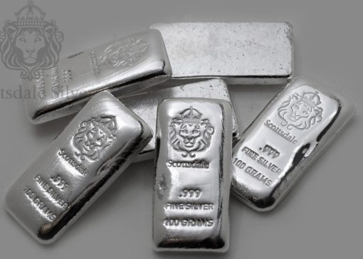 (New) 100 Gram「 Cast Bar 」Pure .999 Silver Scottsdale Lion - Image 4