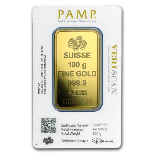 (New) 100 gram Pamp Swiss 24K Gold Bar .9999 in Assay Card - Image 2