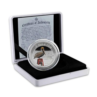 2019年 (新品) セントキッツ＆ネイビス「ペリカン・伽藍鳥」純銀 1オンス カラープルーフ 銀貨