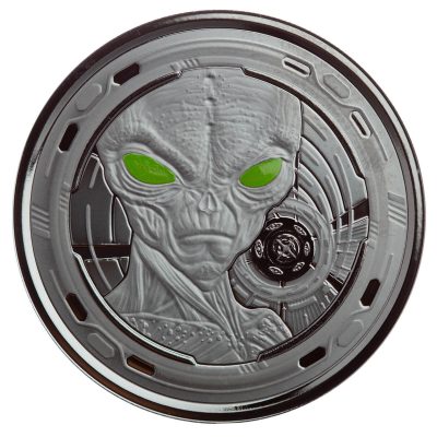 2022 (New) Ghana Alien Pure Black Rhodium Plated Silver Proof Coin