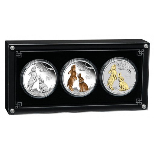 2023年 (新品) オーストラリア「干支 十二支・卯年 兎年」純銀 1オンス 銀貨【3枚セット】