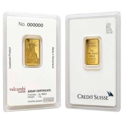 (New) Credit Swiss Statue of Liberty Gold 5 gram Bar