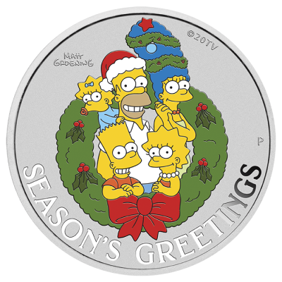 2022年 (新品) ツバル「シンプソンズ・メリークリスマス」純銀 1オンス カラー 銀貨